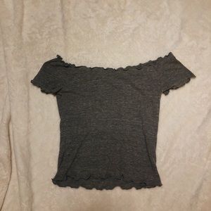 BRANDY MELVILLE grey off-the-shoulder ruffle top